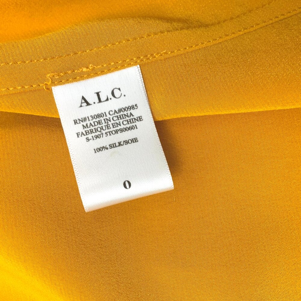 New A.L.C. Sophie 100% Silk Draped Tied Neck Yellow Blouse Sz 0 - 4 - Picture 13 of 16